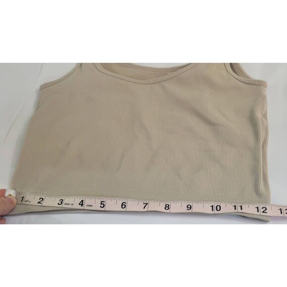Pro Fit Cropped Tank Built in Bra, Sports Bra Ribbed Khaki Sz XL - Picture 7 of 7